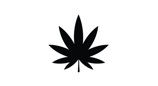 Simple black silhouette of a cannabis leaf against a white background