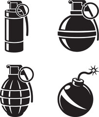 Grenade and Explosive Bomb Silhouette Vector Icons