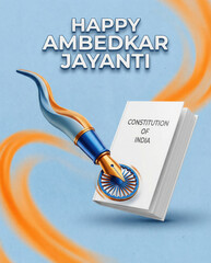 Dr BR Ambedkar Constitution of India Book and Fountain Pen Design Ambedkar Jayanti