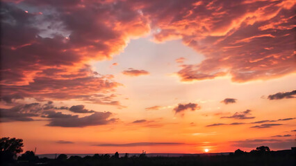 Vivid sunset colors over serene landscape horizon