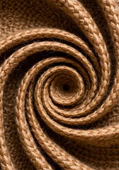 Fototapeta premium Soft natural cotton and linen blend textile close up, showcasing a complex woven spiral design and earthy fiber texture, coiled, material, knitting