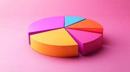 Obraz premium Pie Chart of Success: A vibrant pie chart, segmented into distinct colorful slices, rests elegantly, symbolizing growth, data, or progress. It stands alone.