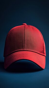 Crimson Cap: A vibrant crimson cap poised against a contrasting dark background, the epitome of casual headwear and sporty style. 