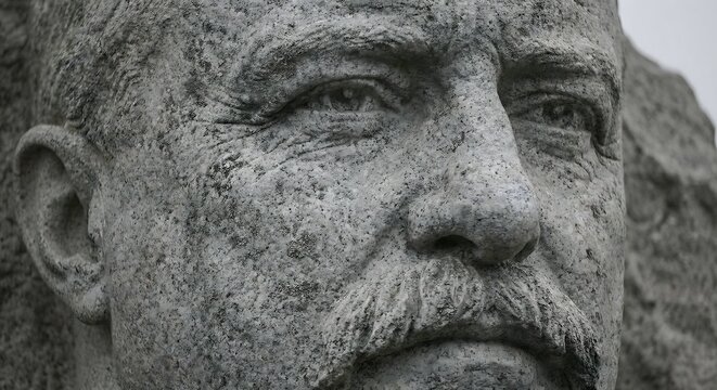 Close-up of Theodore Roosevelt face carved into the granite of Mount Rushmore, South Dakota, representing an adult white male leader outdoors in a monumental stone sculpture at the National Memorial.