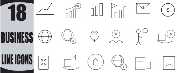 Eighteen business line icons for financial data and analysis eps 10