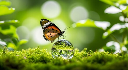 World environment day butterfly on a globe in a lush green forest