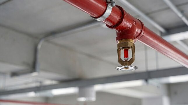 Fire Sprinkler System on Red Pipe for Fire Safety Concept