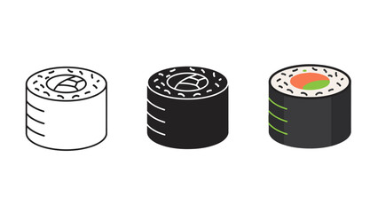 Three sushi rolls with different fillings and appearances Vector © TanginaStock