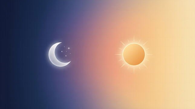 Day and Night Concept with Sun and Moon Minimal Illustration