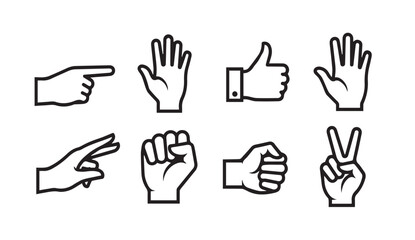 Fototapeta premium Human Hand Gestures Icons Collection: Pointing Open Palm Thumbs Up Fist Peace Sign