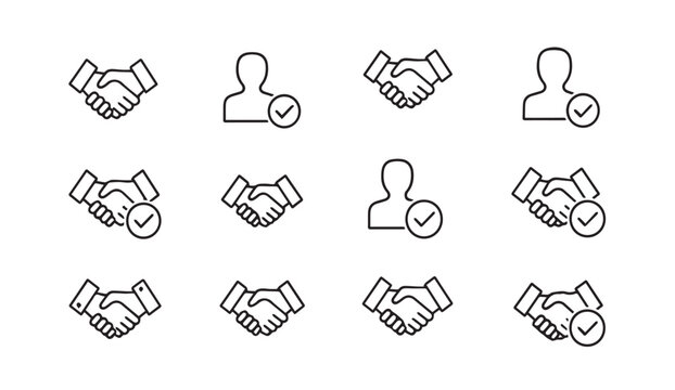 Handshake Icons with Checkmark Agreement Partnership Success Business Symbols