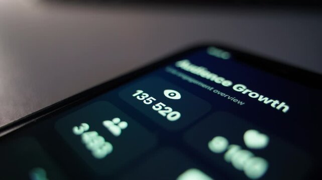 Growth in the number of views on a smartphone screen, close-up