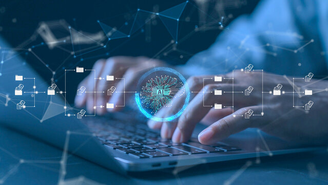 Ai Futuristic holographic data interface file folder digital manage documents cloud big database paperless search scanning Ai business virtual screen Automation Storage office artificial intelligence