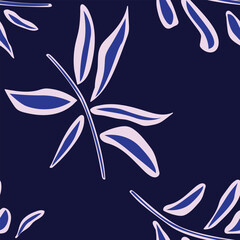 Botanical Leaf Pattern Design Textile Print Navy Blue And Lavender Leaves Pattern For Fashion Textiles Computer Graphics And Homeware Products Surface Design