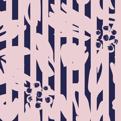 Floral Textile Design Abstract Pattern For Fashion And Homeware Pink And Navy Botanical Print Modern Surface Design Wallpaper Fabric Gift Wrap Scrapbooking