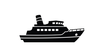 Simple black silhouette of a passenger ship with a smokestack