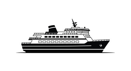 Fototapeta premium Stylized black and white illustration of a large passenger ship at sea