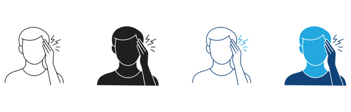 Headache icon set. Migraine, Dizziness, Headache, Distracted Head sign. Vector illustration.