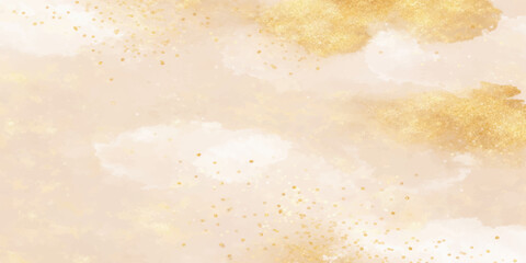 Naklejka premium Golden Clouds' Impression: An abstract watercolor art piece which evokes a sense of tranquility and a hint of the divine, with strokes of golden hues blended on a delicate canvas.