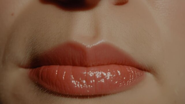 Freedom scene with silhouette breaking chains concept. Close up of glossy lips slightly open showing white teeth and smooth skin makeup beauty concept