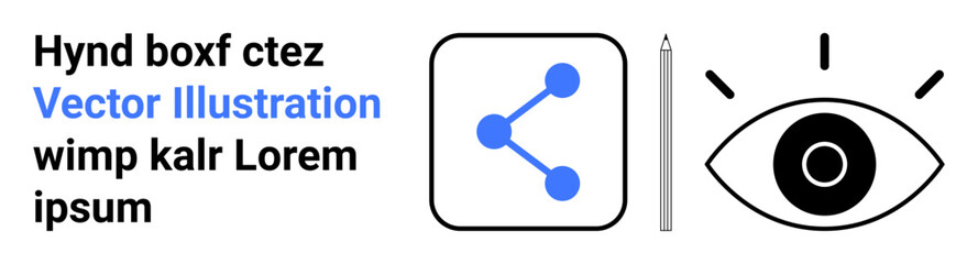Networking, connectivity, data sharing, technology, vision, design. An eye icon and a network connection symbol with text elements. Networking and connectivity concept for digital use