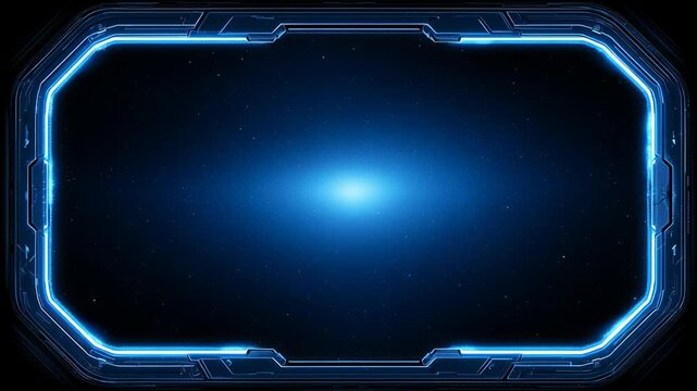Blue light leaks effect for video graphics concept. Futuristic blue glowing digital interface with high tech sci fi HUD design and space background