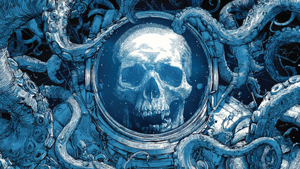 graphic vector astronaut skull wall art © creative
