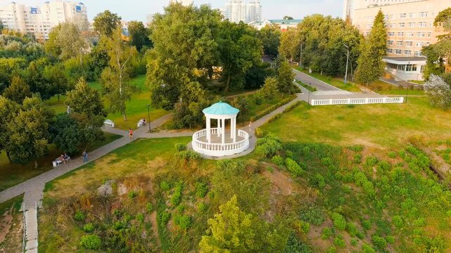 Oryol, Russia. View of the city from the air. Summer, Cloudy weather. Drone footage