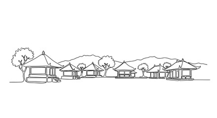 Fototapeta premium Black and White Village Houses Illustration.