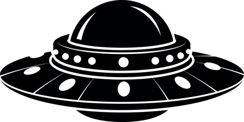 Flying UFO spaceship silhouette vector illustration, classic alien spacecraft saucer isolated on white background, science fiction extraterrestrial technology concept for space mystery design © MdZahedul