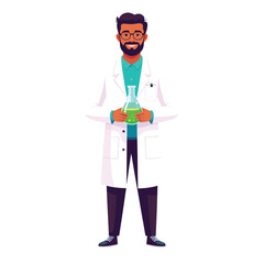 Fototapeta premium Minimalist Vector Art of Male Scientist Holding Beaker Isolated on White Background for Science