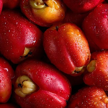Pile of Wet Red Wax Apples (Java Apples), Full Frame

