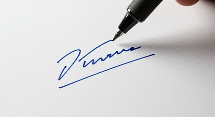 Fototapeta premium Hand signing document with blue ink pen