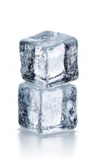 Two Clear Ice Cubes Stacked with Reflection on White Surface Simple Background