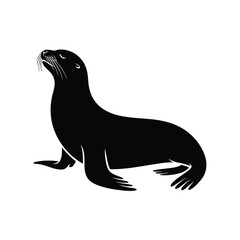 Black silhouette of a sea lion balancing on its flippers © jasminartist