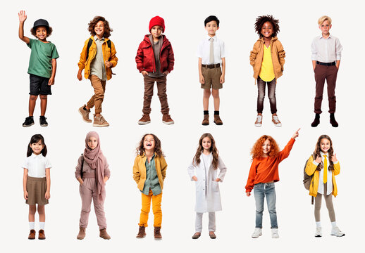 Diverse Children In Stylish Outfits Element Design Collection