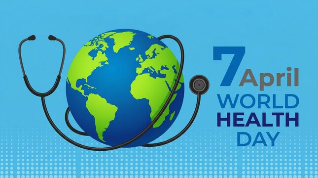 world health day - circle globle world with stethoscope roll around on soft blue background vector design