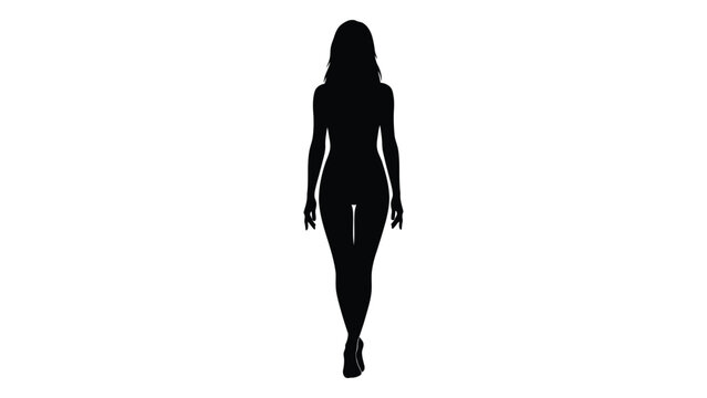 Silhouette of a woman walking towards the viewer depicted in black