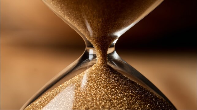 infamy. Final grain of sand falling through hourglass center, soft wooden background, dramatic lighting. wellbeing guides.
