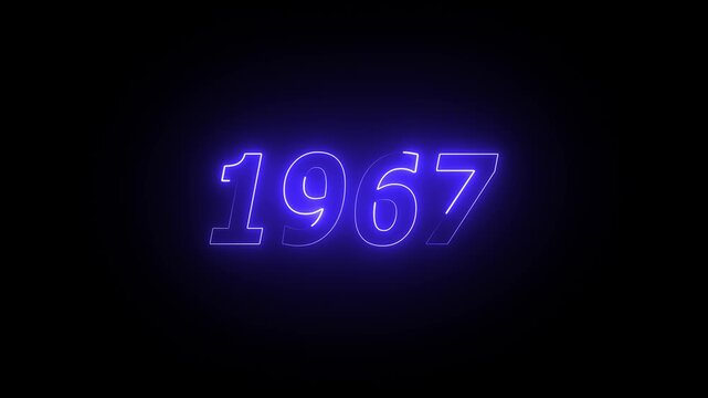 1967 neon line text. Abstract 1967 neon text animation ,For neon color Glowing neon number text background 4k video animation . 1967 title metal text on glowing text animation black background