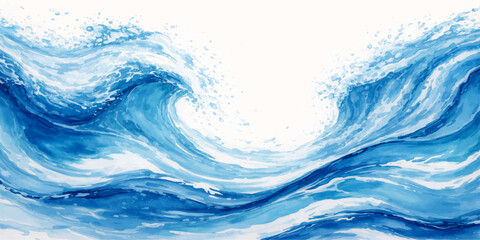 Fototapeta premium A flowing blue ocean wave creates a fresh splashing ripple on the clear liquid surface, featuring transparent bubbles and a clean motion backdrop for a nature spa