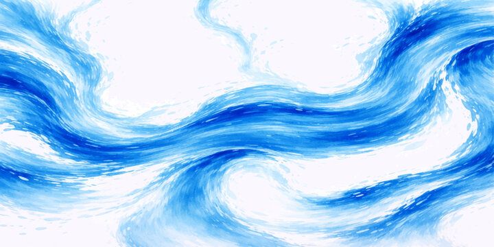 An abstract blue background features flowing liquid waves and curved vector lines to create a motion-filled ocean texture design