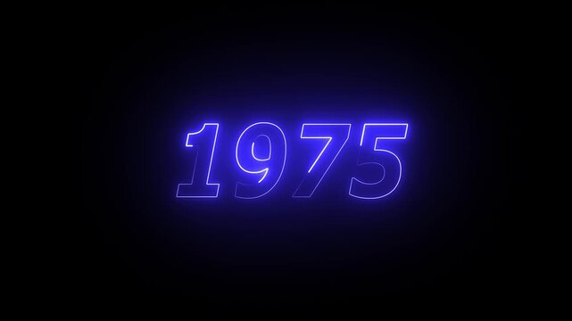 1975 neon line text. Abstract 1975 neon text animation ,For neon color Glowing neon number text background 4k video animation . 1975 title metal text on glowing text animation black background