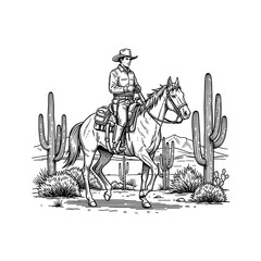 Fototapeta premium Detailed Illustration of a Cowboy Riding a Horse in Desert