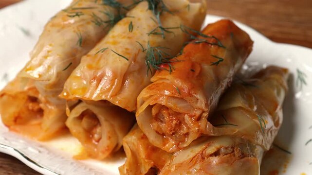 Cabbage rolls from cabbage leaves 4k video