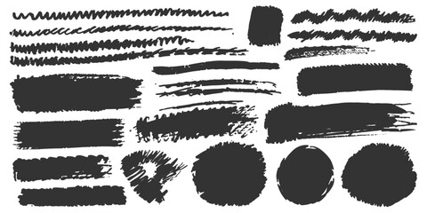 Set of black and white grunge textures featuring ink splashes and paint brush stroke elements with dirty stains and vintage frame borders for a grungy vector art design illustration pattern