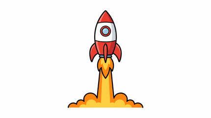 Rocket ship launching with fire and smoke, vector illustration representing innovation and technology