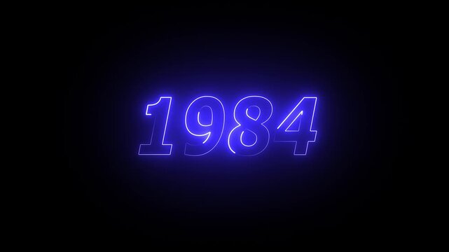 1984 neon line text. Abstract 1984 neon text animation ,For neon color Glowing neon number text background 4k video animation . 1984 title metal text on glowing text animation black background