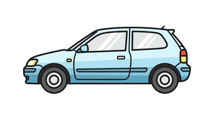 Fototapeta premium Blue hatchback car, cartoon style, isolated on white background