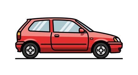 Obraz premium Red hatchback car illustration, side view